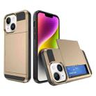 For iPhone 14 Plus Multifunction Armor Slide Card Slot Phone Case(Gold) - 1