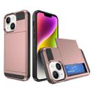 For iPhone 14 Plus Multifunction Armor Slide Card Slot Phone Case(Rose Gold) - 1