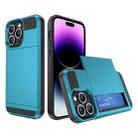 For iPhone 14 Pro Multifunction Armor Slide Card Slot Phone Case(Sky Blue) - 1