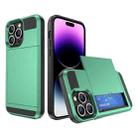 For iPhone 14 Pro Multifunction Armor Slide Card Slot Phone Case(Mint Green) - 1