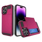 For iPhone 14 Pro Multifunction Armor Slide Card Slot Phone Case(Rose Red) - 1