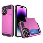 For iPhone 14 Pro Max Multifunction Armor Slide Card Slot Phone Case(Pink) - 1