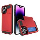 For iPhone 14 Pro Max Multifunction Armor Slide Card Slot Phone Case(Red) - 1