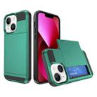 For iPhone 13 Multifunction Armor Slide Card Slot Phone Case(Green Lake) - 1