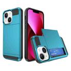 For iPhone 13 Multifunction Armor Slide Card Slot Phone Case(Sky Blue) - 1