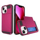 For iPhone 13 Multifunction Armor Slide Card Slot Phone Case(Rose Red) - 1