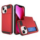 For iPhone 13 Multifunction Armor Slide Card Slot Phone Case(Red) - 1