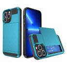 For iPhone 13 Pro Multifunction Armor Slide Card Slot Phone Case(Sky Blue) - 1