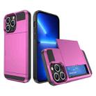 For iPhone 13 Pro Multifunction Armor Slide Card Slot Phone Case(Pink) - 1