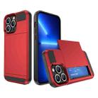 For iPhone 13 Pro Multifunction Armor Slide Card Slot Phone Case(Red) - 1