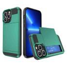 For iPhone 13 Pro Max Multifunction Armor Slide Card Slot Phone Case(Green Lake) - 1
