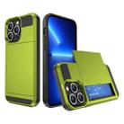 For iPhone 13 Pro Max Multifunction Armor Slide Card Slot Phone Case(Grass Green) - 1