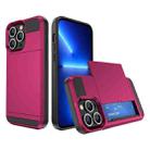 For iPhone 13 Pro Max Multifunction Armor Slide Card Slot Phone Case(Rose Red) - 1