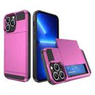 For iPhone 13 Pro Max Multifunction Armor Slide Card Slot Phone Case(Pink) - 1