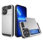 For iPhone 13 Pro Max Multifunction Armor Slide Card Slot Phone Case(Silver) - 1