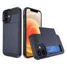 For iPhone 12 Multifunction Armor Slide Card Slot Phone Case(Navy Blue) - 1