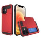 For iPhone 12 Multifunction Armor Slide Card Slot Phone Case(Red) - 1