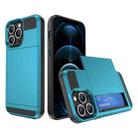 For iPhone 12 Pro Max Multifunction Armor Slide Card Slot Phone Case(Sky Blue) - 1