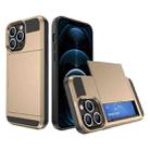 For iPhone 12 Pro Max Multifunction Armor Slide Card Slot Phone Case(Gold) - 1