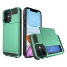 For iPhone 11 Multifunction Armor Slide Card Slot Phone Case(Mint Green) - 1