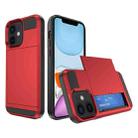 For iPhone 11 Multifunction Armor Slide Card Slot Phone Case(Red) - 1