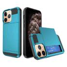 For iPhone 11 Pro Multifunction Armor Slide Card Slot Phone Case(Sky Blue) - 1