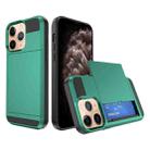 For iPhone 11 Pro Max Multifunction Armor Slide Card Slot Phone Case(Green Lake) - 1