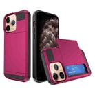 For iPhone 11 Pro Max Multifunction Armor Slide Card Slot Phone Case(Rose Red) - 1