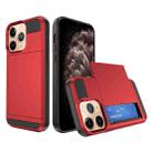 For iPhone 11 Pro Max Multifunction Armor Slide Card Slot Phone Case(Red) - 1