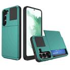 For Samsung Galaxy S22 5G Multifunction Armor Slide Card Slot Phone Case(Green Lake) - 1