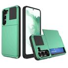 For Samsung Galaxy S22 5G Multifunction Armor Slide Card Slot Phone Case(Mint Green) - 1