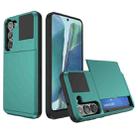 For Samsung Galaxy Note20 Multifunction Armor Slide Card Slot Phone Case(Green Lake) - 1