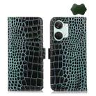 For OnePlus Nord 3 / Ace 2V Crocodile Top Layer Cowhide Leather Phone Case(Green) - 1