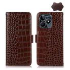 For Realme C53/Narzo N53 Crocodile Top Layer Cowhide Leather Phone Case(Brown) - 1