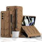 For Samsung Galaxy Z Fold5 GKK Integrated Shockproof Leather Phone Case with Pen Slots(Brown) - 1