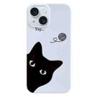 For iPhone 15 Painted Pattern PC Phone Case(Black Cat) - 1