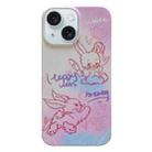 For iPhone 15 Painted Pattern PC Phone Case(Pink Line Bunny) - 1