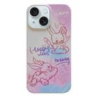 For iPhone 15 Plus Painted Pattern PC Phone Case(Pink Line Bunny) - 1