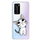 For Huawei P40 Coloured Drawing Pattern Highly Transparent TPU Protective Case(Cat) - 1