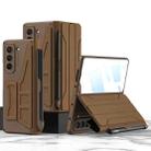 For Samsung Galaxy Z Fold4 GKK Integrated Flip Phone Case with Pen Holder(Coffee Brown) - 1