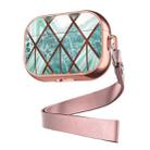 For AirPods Pro Electroplated Printed TPU Earphone Protective Case with Lanyard(Rose Gold Lake Green) - 1