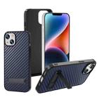 For iPhone 14 Carbon Fiber Texture PC Protective Phone Case with Holder(Blue) - 1
