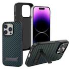 For iPhone 14 Pro Carbon Fiber Texture PC Protective Phone Case with Holder(Green) - 1