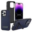 For iPhone 14 Pro Carbon Fiber Texture PC Protective Phone Case with Holder(Blue) - 1