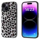 For iPhone 15 ABEEL Black Edge Leopard Phone Case(Silver Leopard) - 1