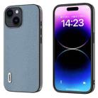 For iPhone 15 Plus ABEEL Black Edge Genuine Leather Mino Phone Case(Blue) - 1