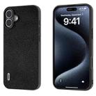 For iPhone 16 ABEEL Black Edge Genuine Leather Mino Phone Case(Black) - 1
