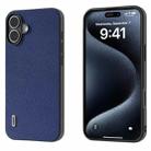 For iPhone 16 Plus ABEEL Black Edge Genuine Leather Mino Phone Case(Royal Blue) - 1