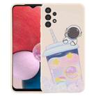 For Samsung Galaxy A13 5G / 4G Milk Tea Astronaut Pattern Liquid Silicone Phone Case(White) - 1