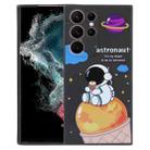 For Samsung Galaxy S22 Ultra 5G Milk Tea Astronaut Pattern Liquid Silicone Phone Case(Black) - 1